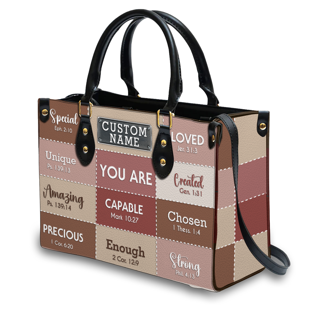 Pink Leather Texture Inspirational You Are Custom Leather Handbag - Personalized Custom Leather Bag