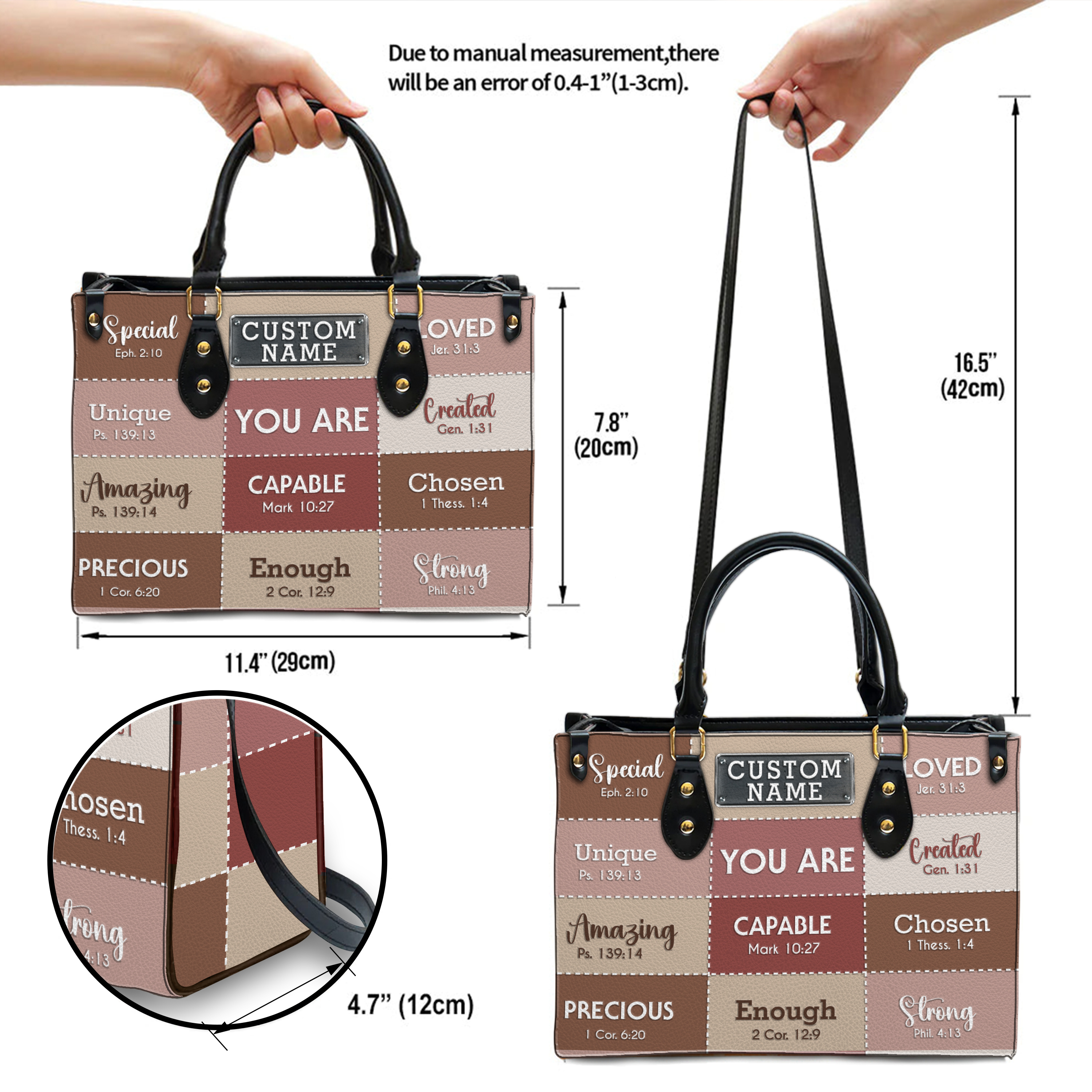 Pink Leather Texture Inspirational You Are Custom Leather Handbag - Personalized Custom Leather Bag
