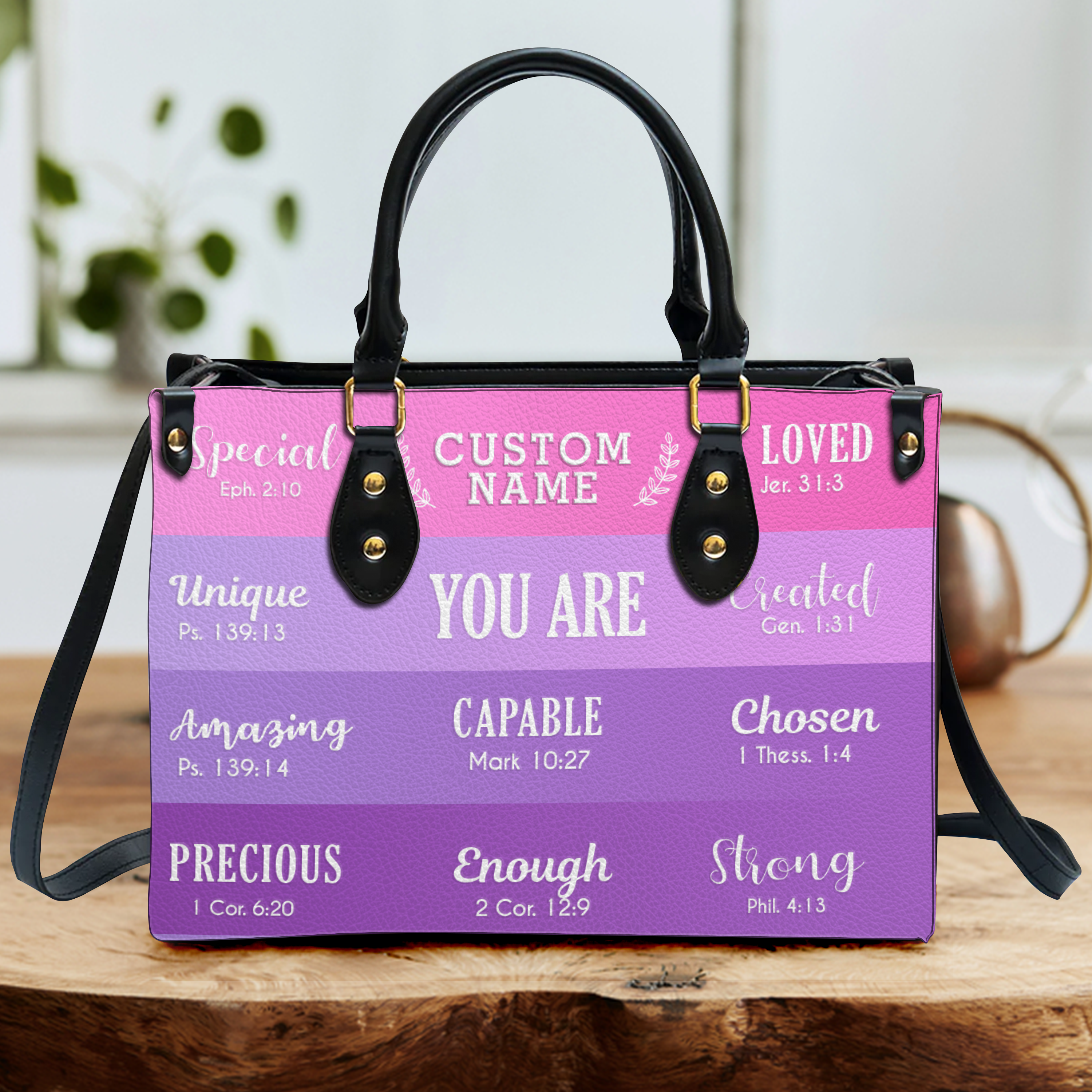 Pink Purple Inspirational You Are Custom Leather Handbag - Personalized Custom Leather Bag