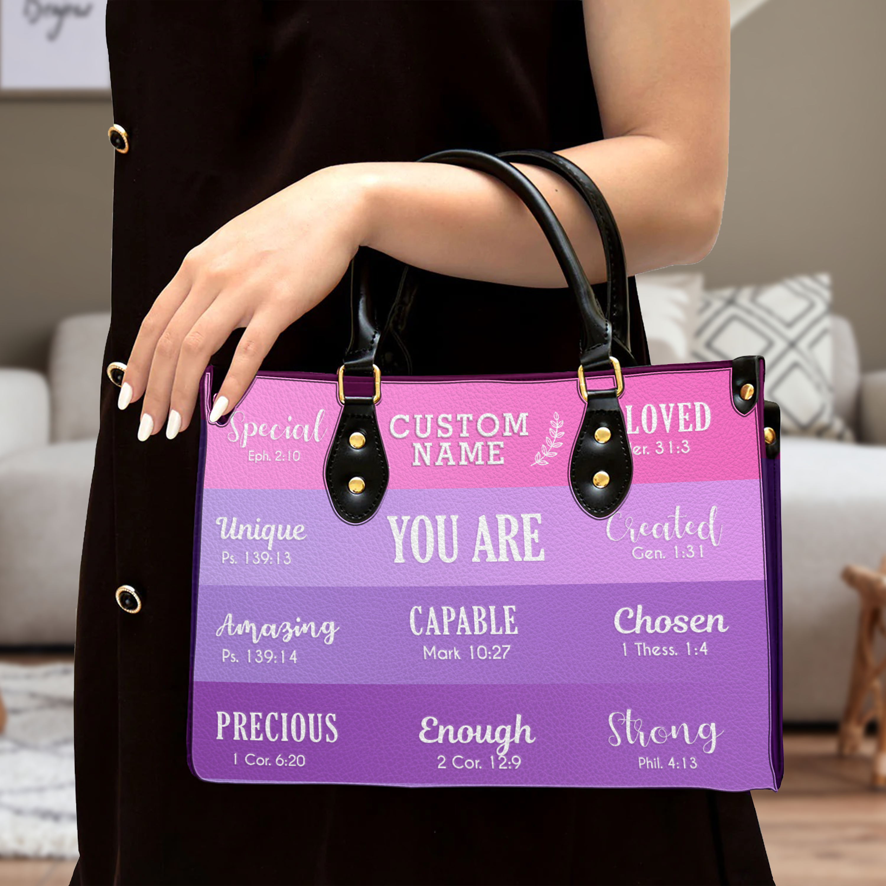 Pink Purple Inspirational You Are Custom Leather Handbag - Personalized Custom Leather Bag