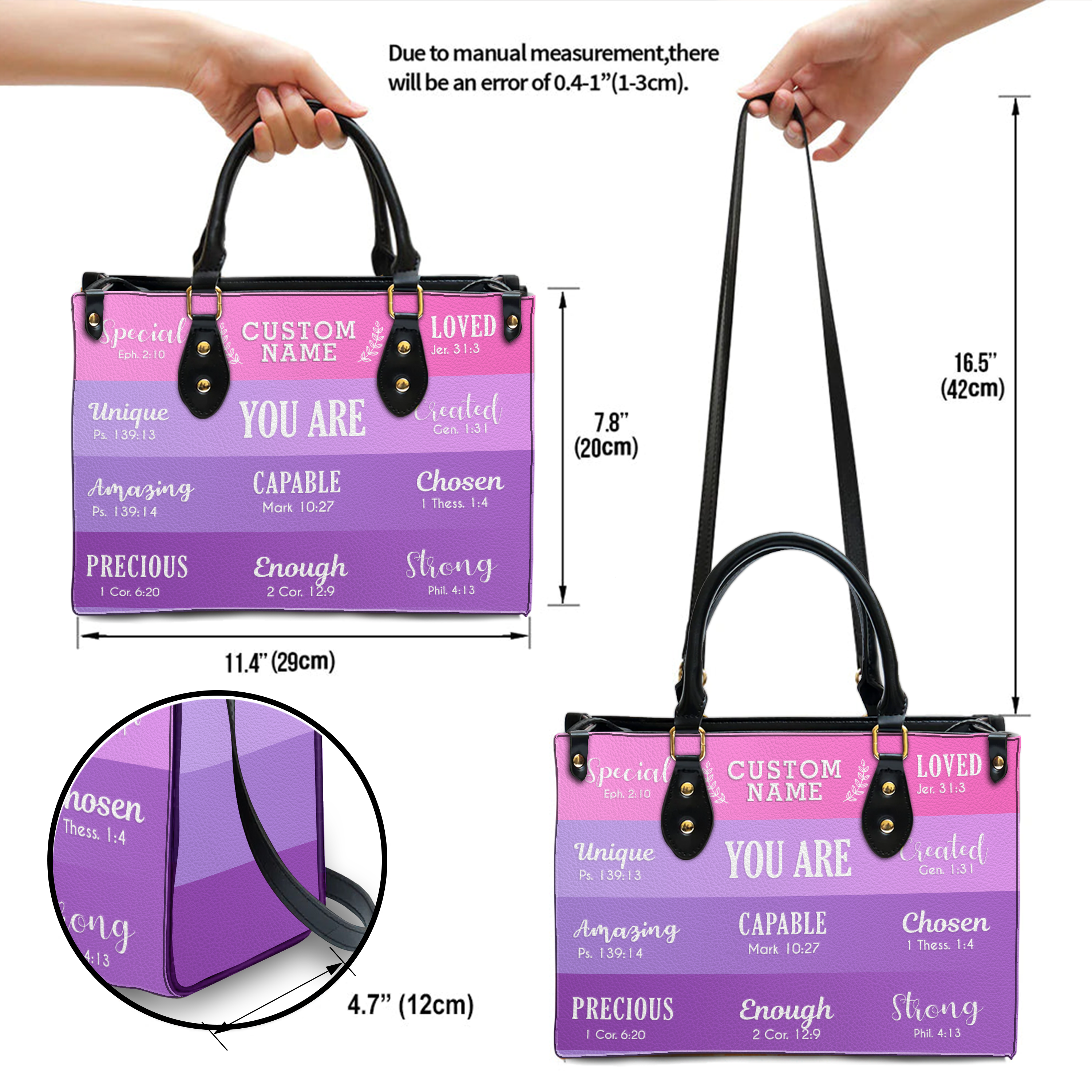 Pink Purple Inspirational You Are Custom Leather Handbag - Personalized Custom Leather Bag