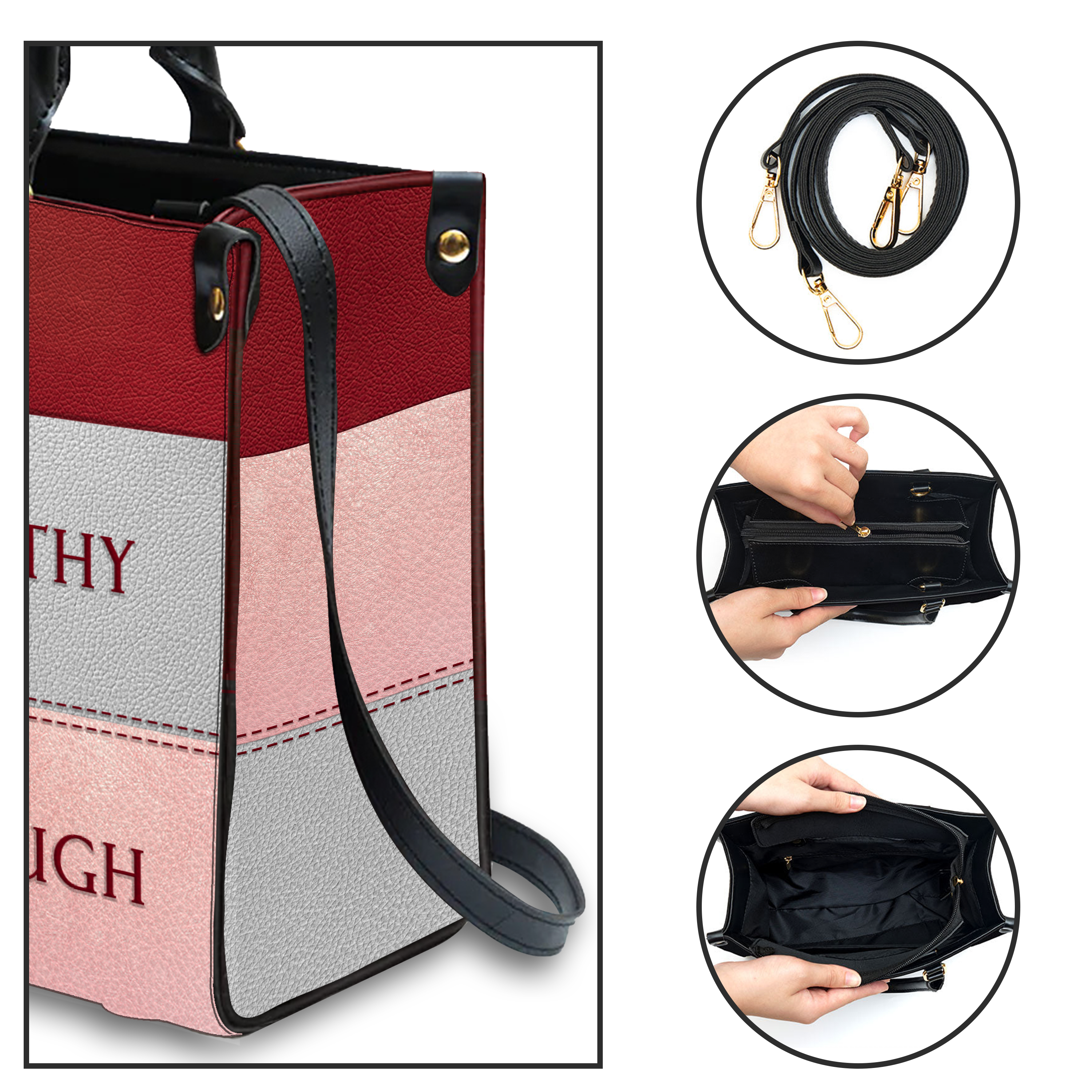 Red Leather Texture Inspirational I Am Custom Leather Handbag - Personalized Custom Leather Bag