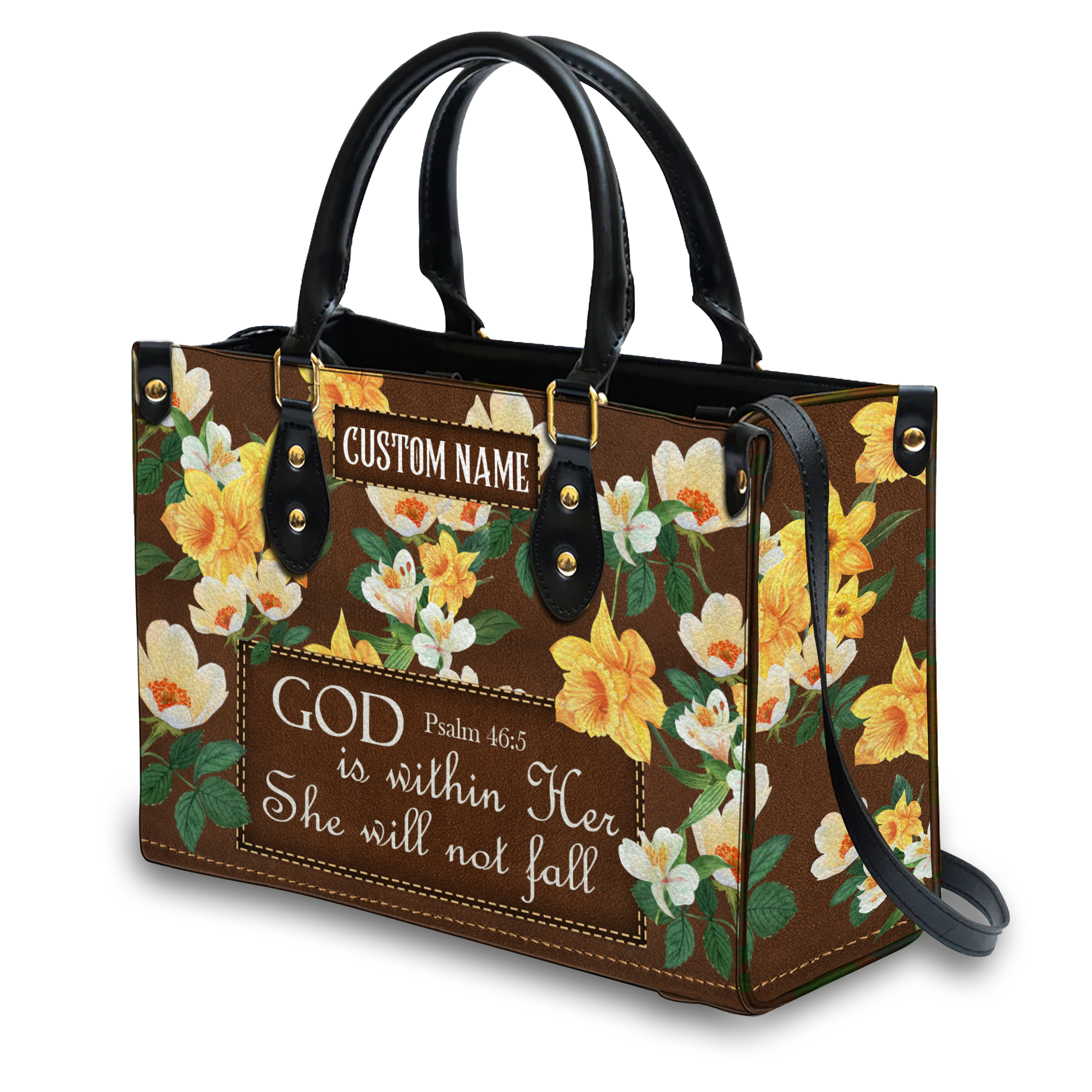 Vintage Flower Leather Inspirational She Will Not Fall Custom Leather Handbag - Personalized Custom Leather Bag