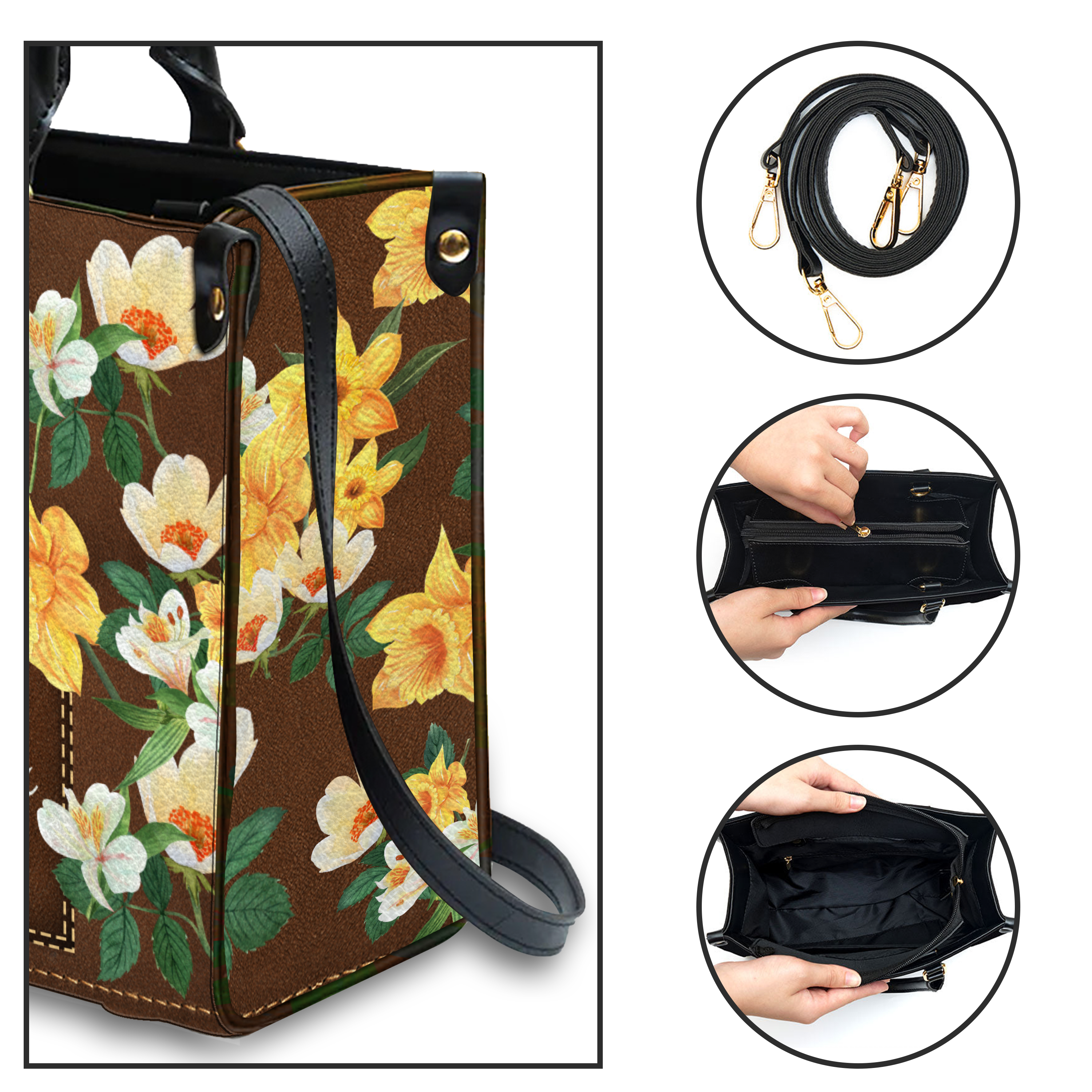 Vintage Flower Leather Inspirational She Will Not Fall Custom Leather Handbag - Personalized Custom Leather Bag