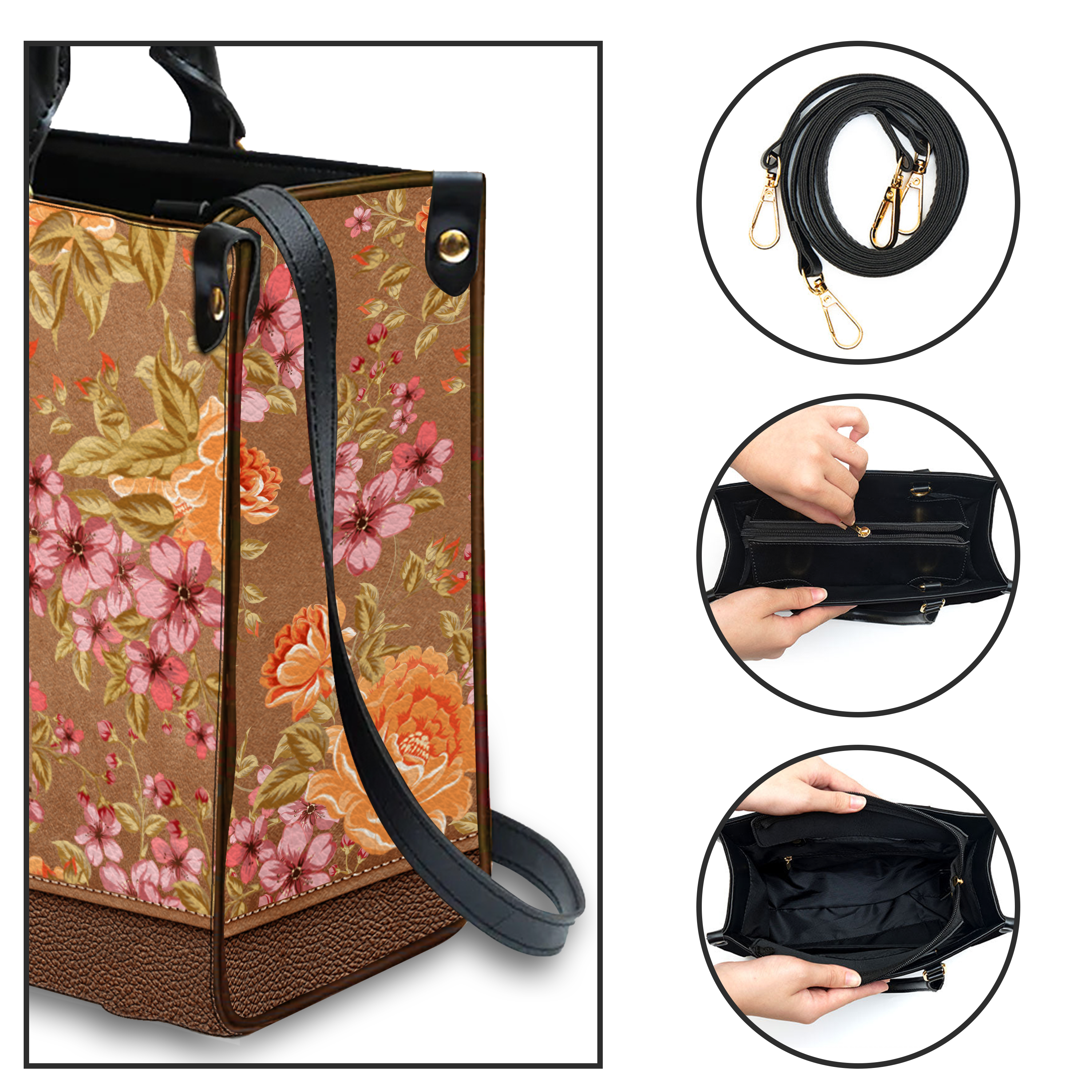 Vintage Roses Flower Leather Inspirational She Will Not Fall Custom Leather Handbag - Personalized Custom Leather Bag