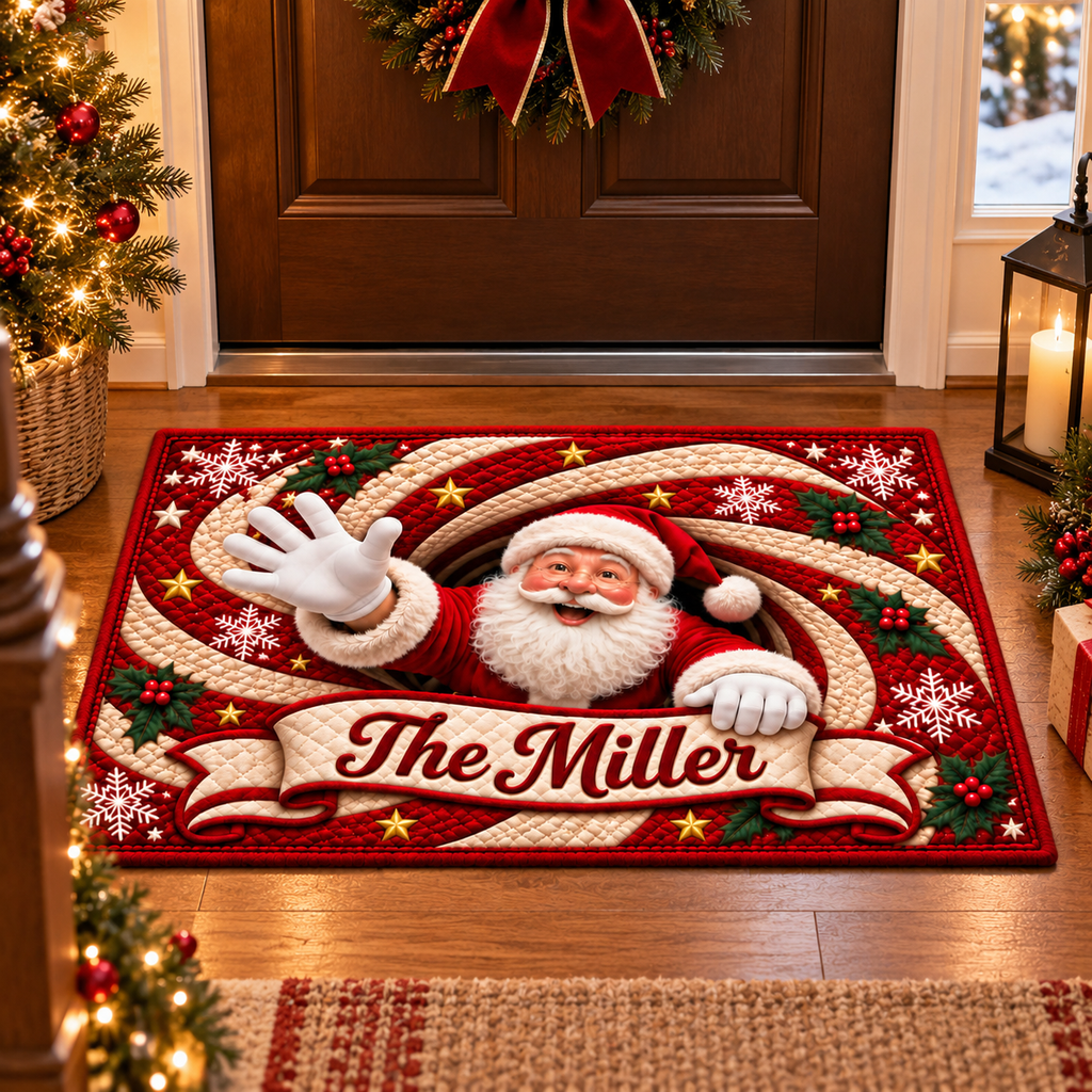 Personalized Christmas Santa Claus Welcome Doormat – Custom Family Name