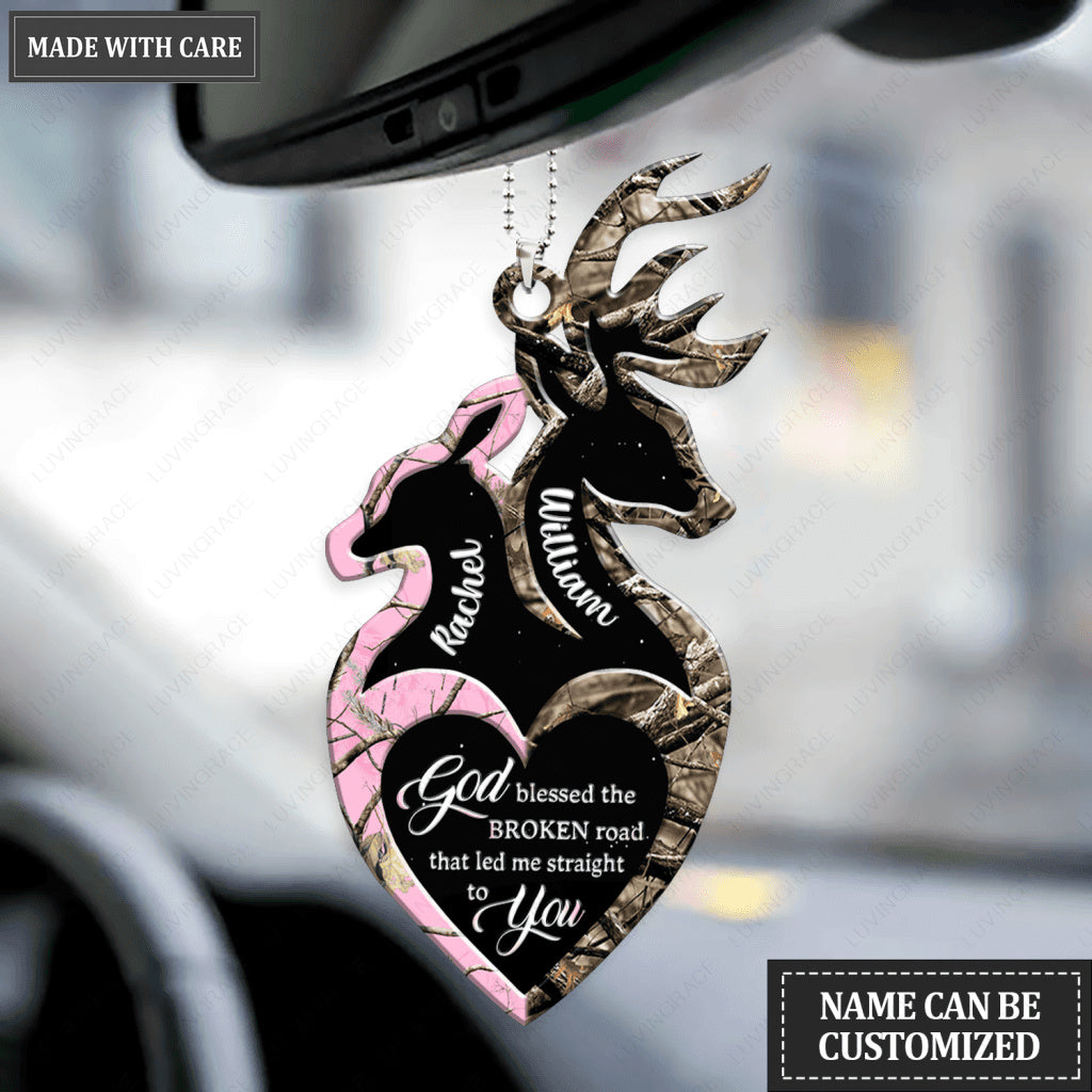 Camo Deers With Heart God Blessed Personalized Ornament