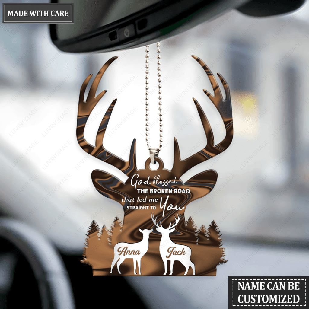 Buck And Doe Couple Scene God Blessed Personalized Ornament