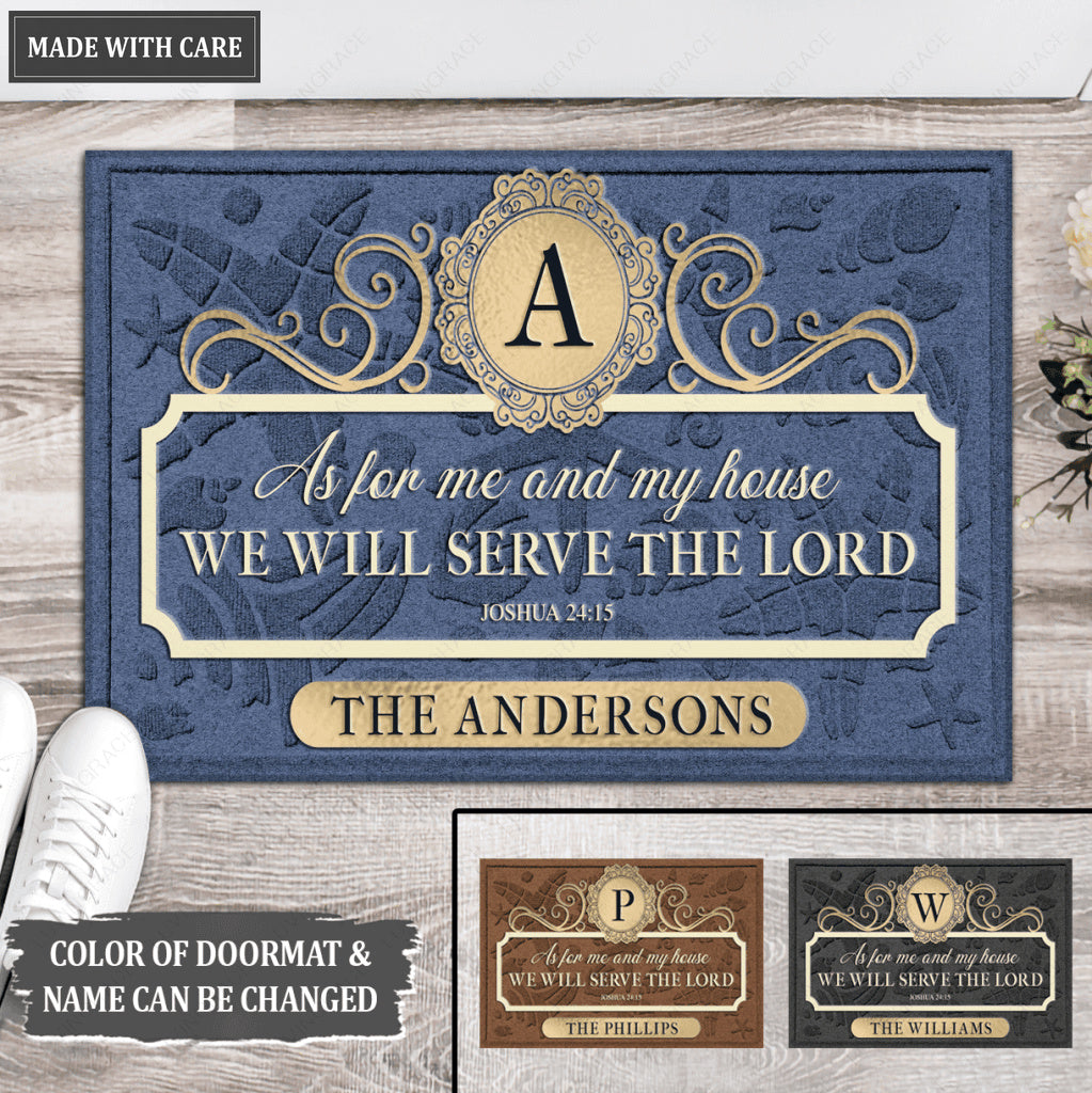 Color Elegance Family Home Serve The Lord Personalized Doormat