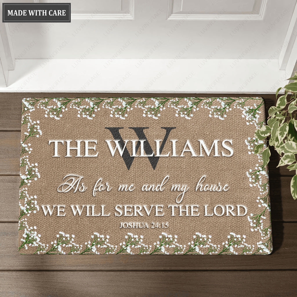 Monogram Floral Wreath Rustic Serve The Lord Personalized Doormat