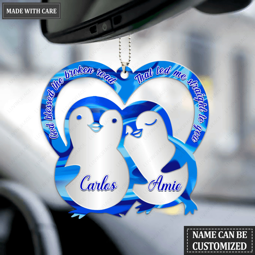 Penguins In Love God Blessed Personalized Couple Ornament