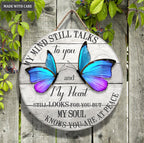 My Mind Butterflies Wood Circle Sign