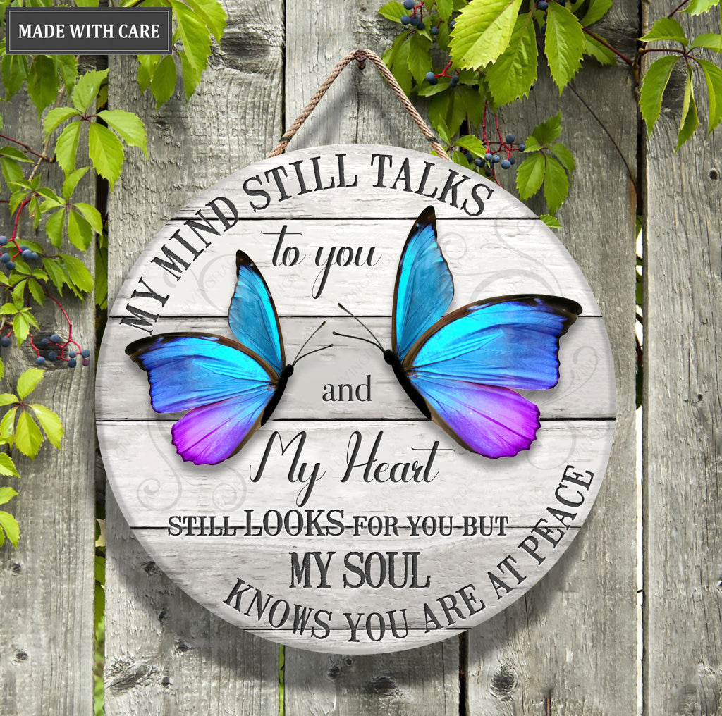 My Mind Butterflies Wood Circle Sign