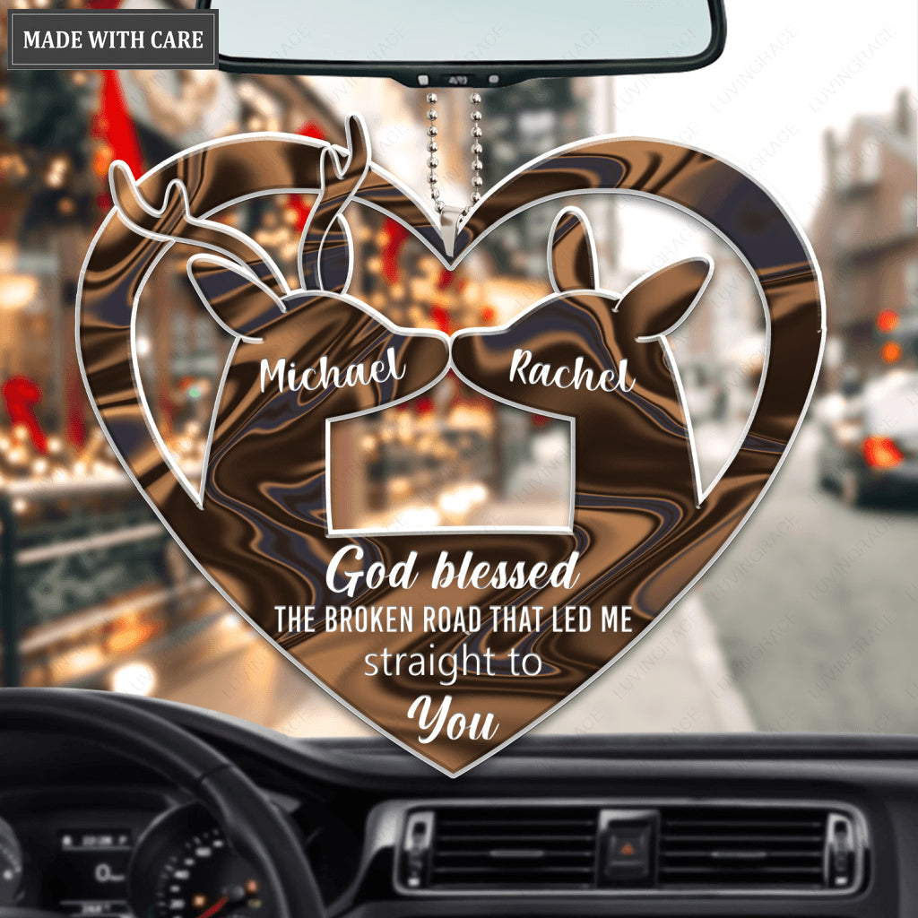 Cute Deers In Heart God Blessed Personalized Ornament