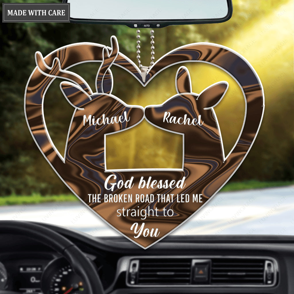 Cute Deers In Heart God Blessed Personalized Ornament