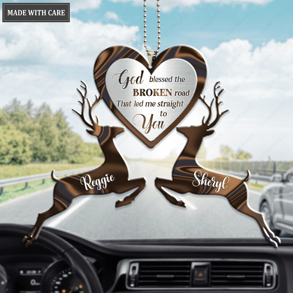 Loving Deer Couple God Blessed Personalized Ornament