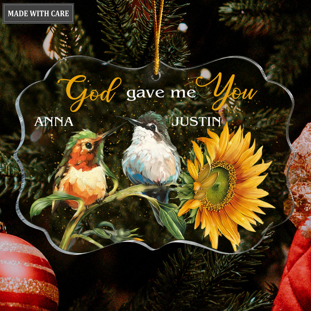 Bird Couple Sunflower God Gave Me You Personalized Transparent Ornament