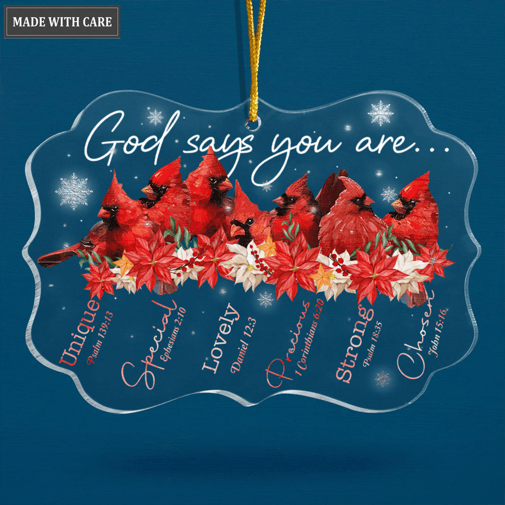 Christmas Cardinal Birds And Poinsettia Flowers God Says You Are Transparent Ornament