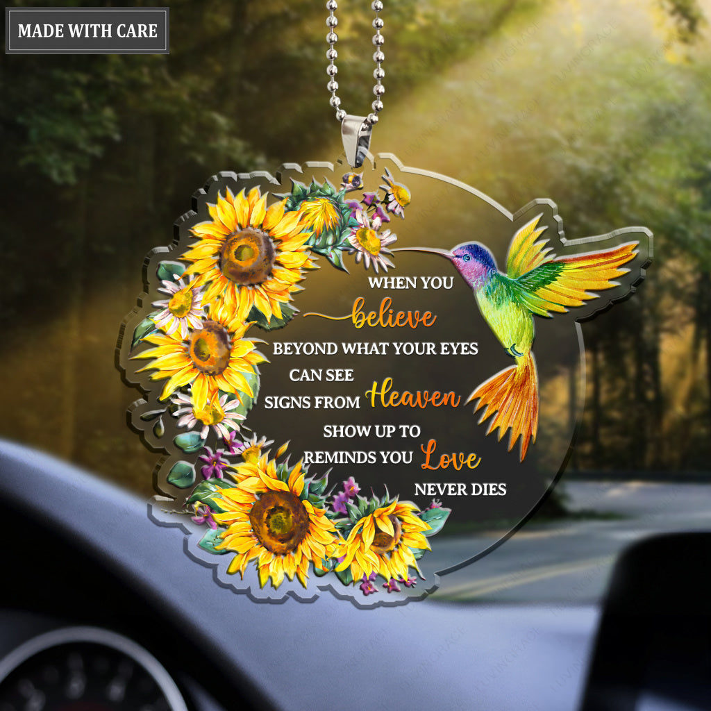 Sunflower Hummingbird When You Believe Ornament