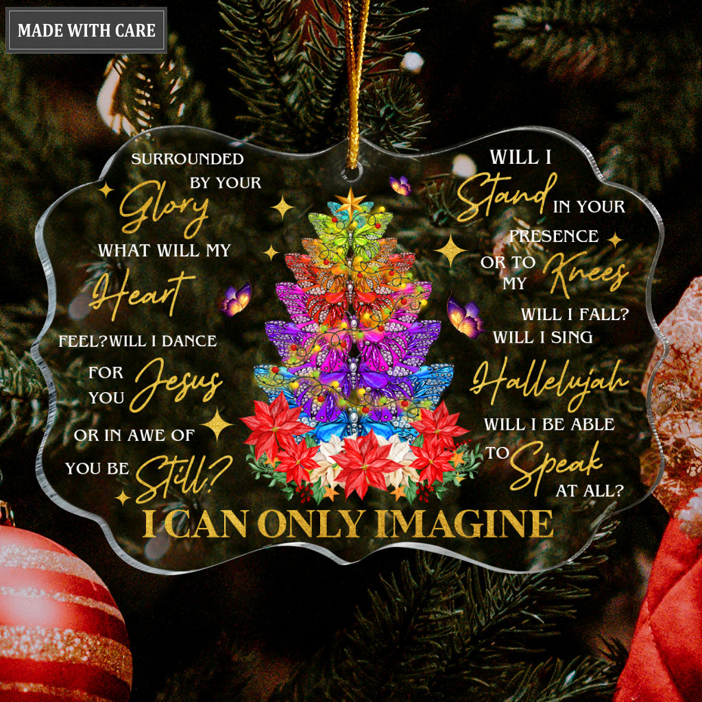 Colorful Butterfly Christmas Pine Surrounded By Your Glory Transparent Ornament