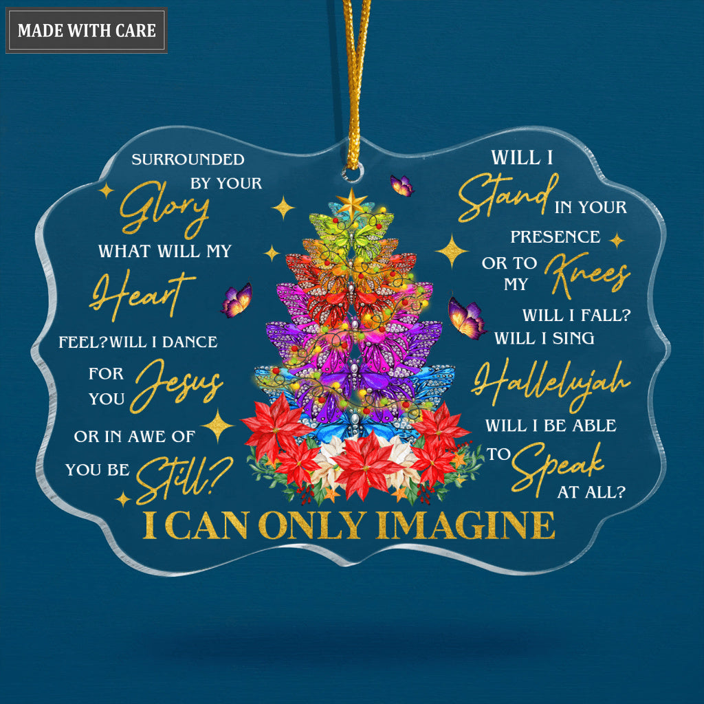 Colorful Butterfly Christmas Pine Surrounded By Your Glory Transparent Ornament