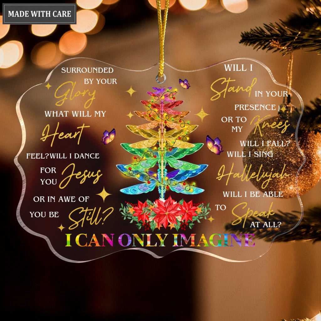 Colorful Dragonfly Christmas Pine Butterfly Surrounded By Your Glory Transparent Ornament