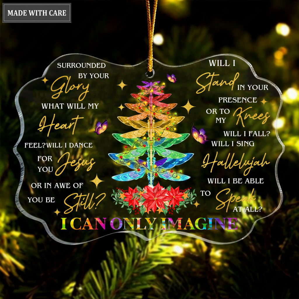 Colorful Dragonfly Christmas Pine Butterfly Surrounded By Your Glory Transparent Ornament