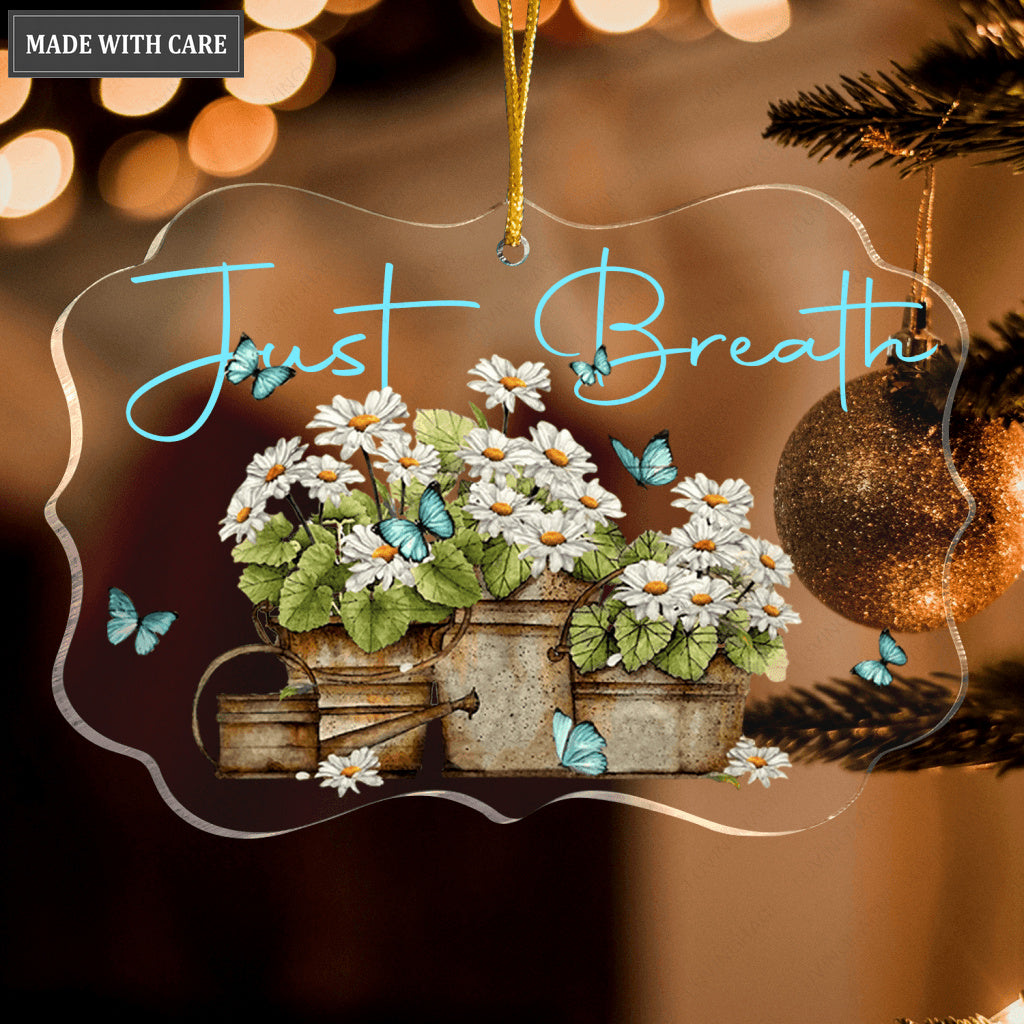 Flower Daisy Blue Butterfly Just Breath Transparent Ornament