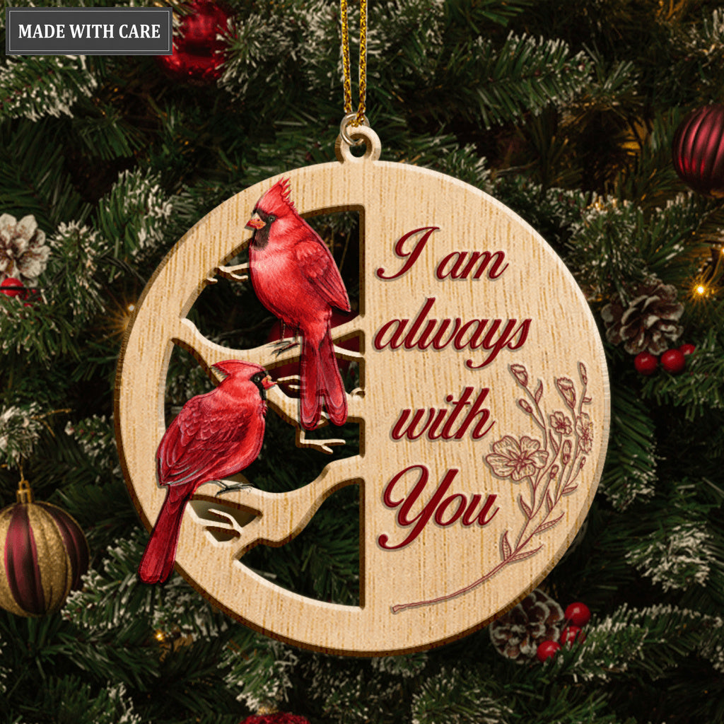 Red Cardinal On Branch I Am Always With You Wood Engraved Ornaments