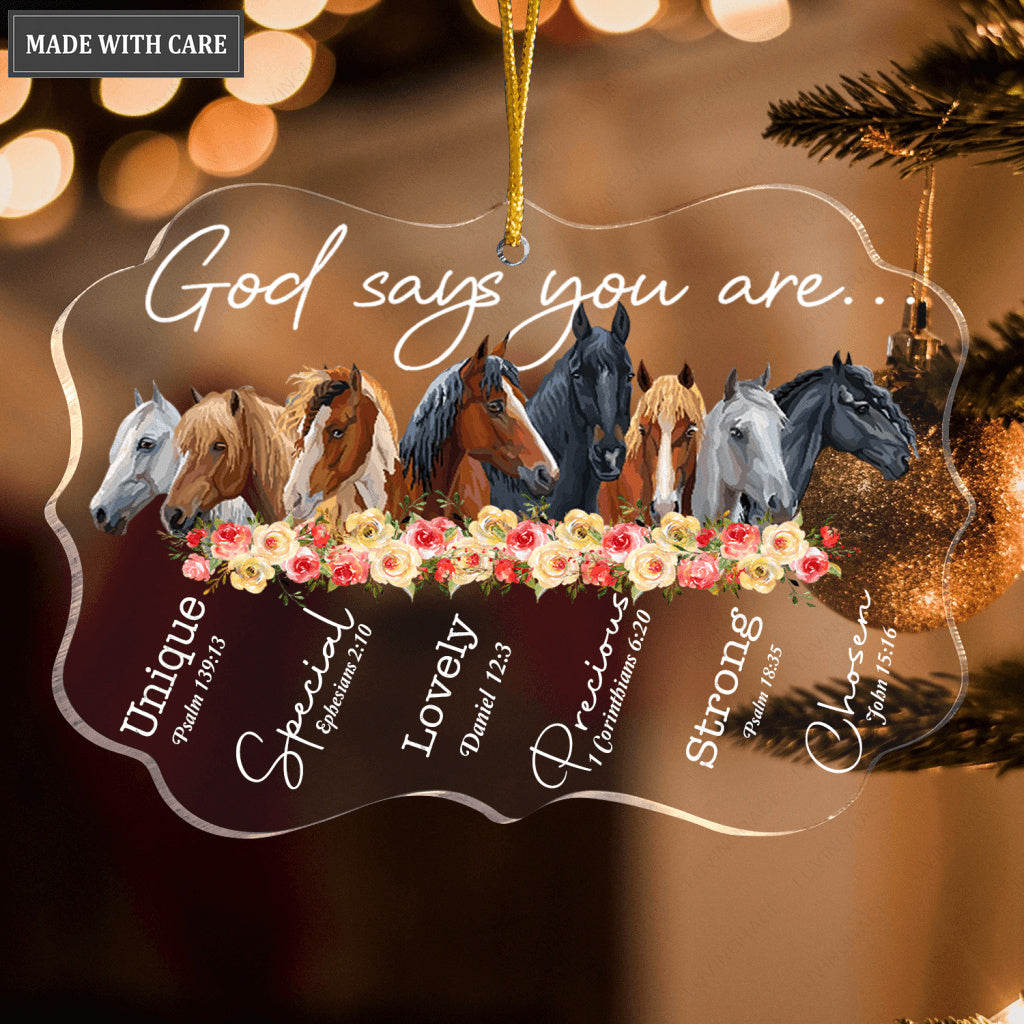 Horses And Flowers God Says You Are Transparent Ornament