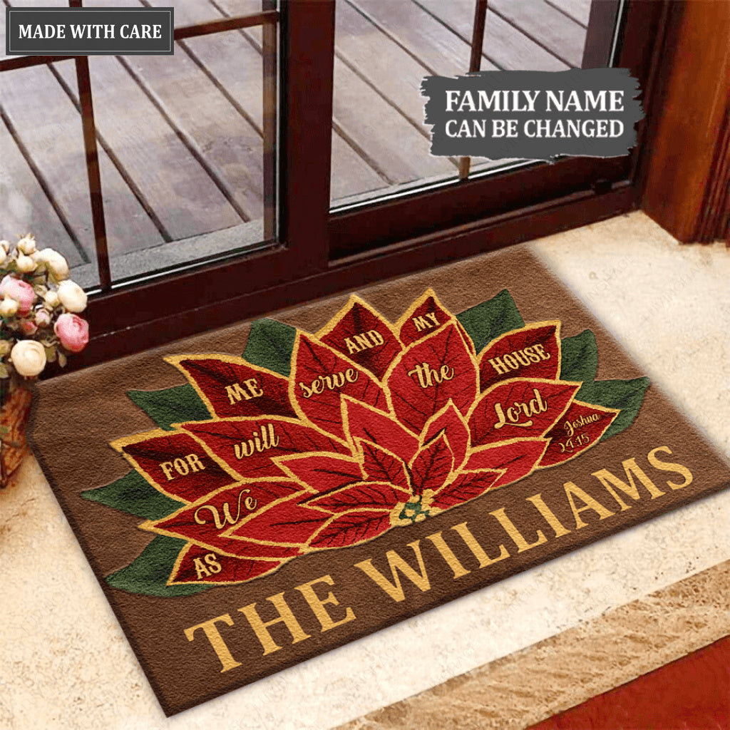 Personalized Poinsettia Server The Lord Doormat