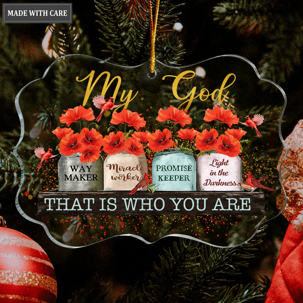 Red Flower Mason Jar And Cardinal Way Maker My God Transparent Ornament