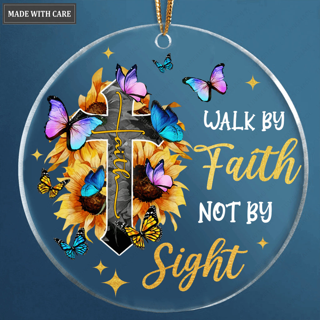 Sunflower Butterfly Cross Walk By Faith Not By Sight Transparent Ornament