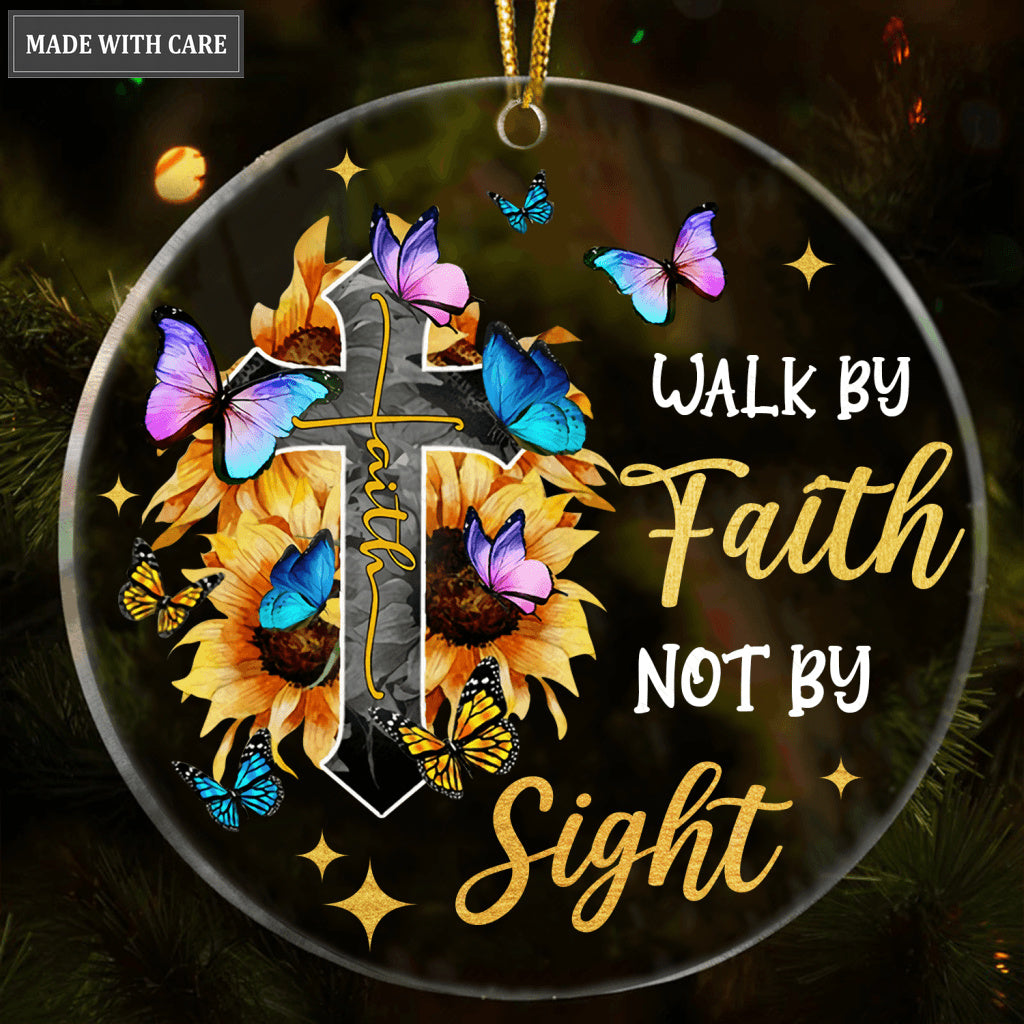 Sunflower Butterfly Cross Walk By Faith Not By Sight Transparent Ornament