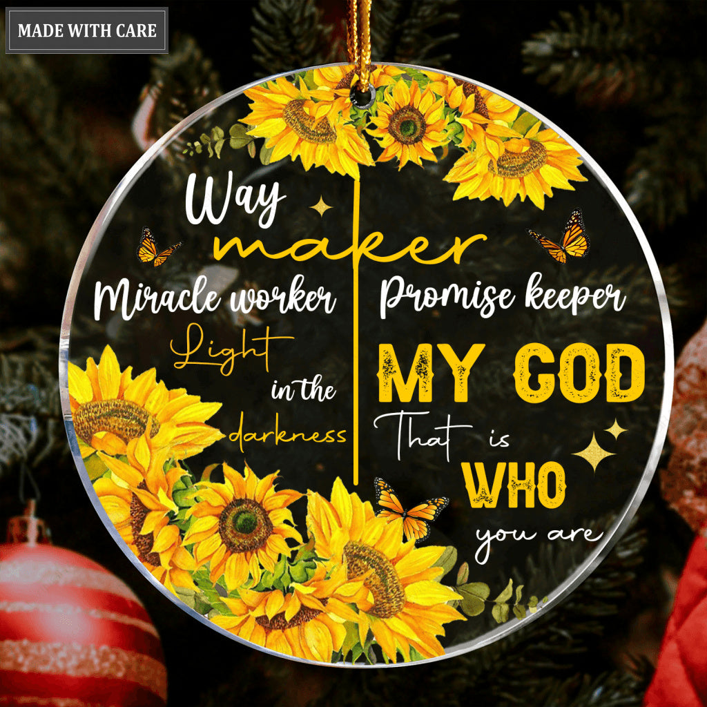 Sunflower Butterfly Way Maker My God That Is Who You Are Transparent Ornament