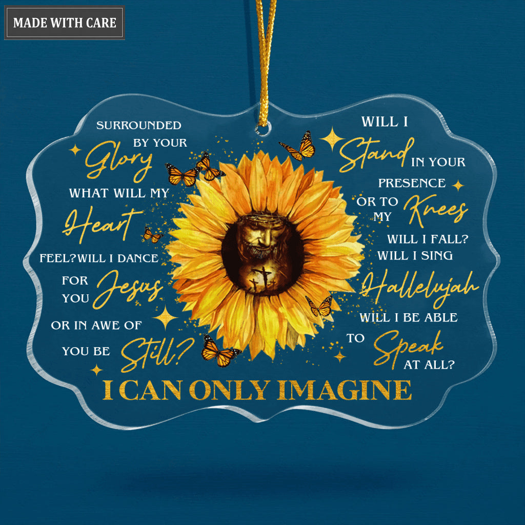 Sunflower Christian Cross Butterfly Surrounded By Your Glory Transparent Ornament