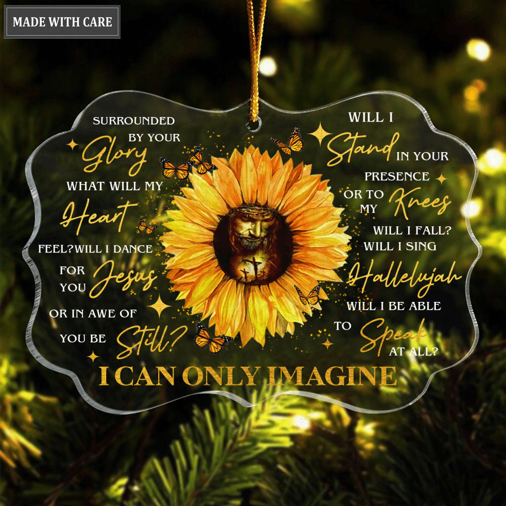 Sunflower Christian Cross Butterfly Surrounded By Your Glory Transparent Ornament
