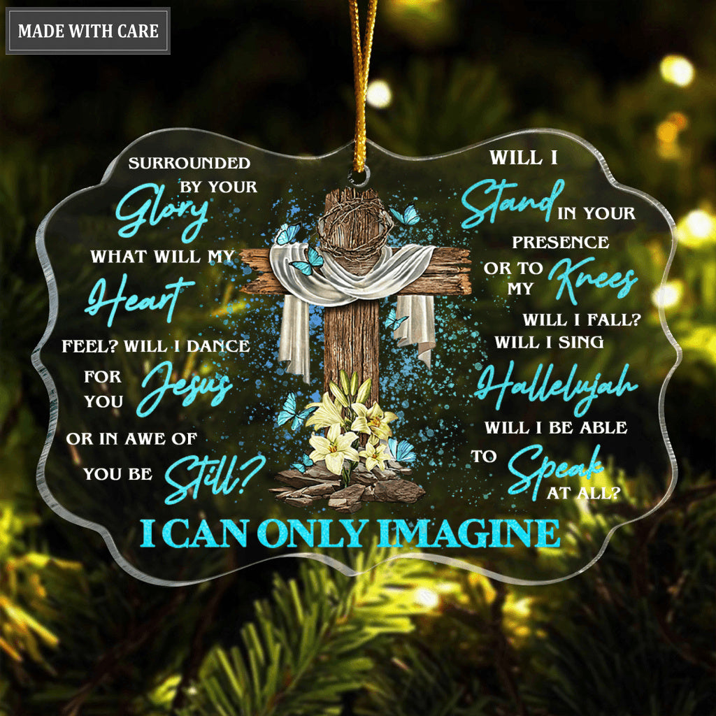 Wooden Cross Flower Blue Butterfly Surrounded By Your Glory Transparent Ornament