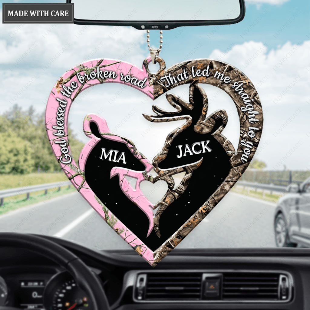 Heart Shape Buck And Doe God Blessed Personalized Ornament