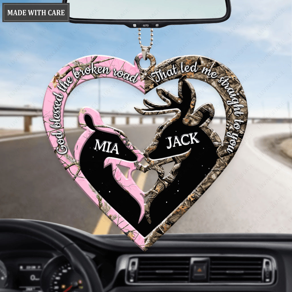 Heart Shape Buck And Doe God Blessed Personalized Ornament