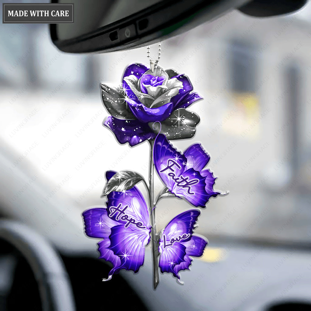Purple Rose Faith Hope Love Ornament