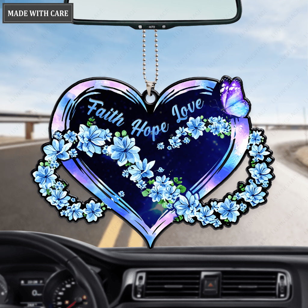 Faith Hope Love Floral Infinity Heart Ornament