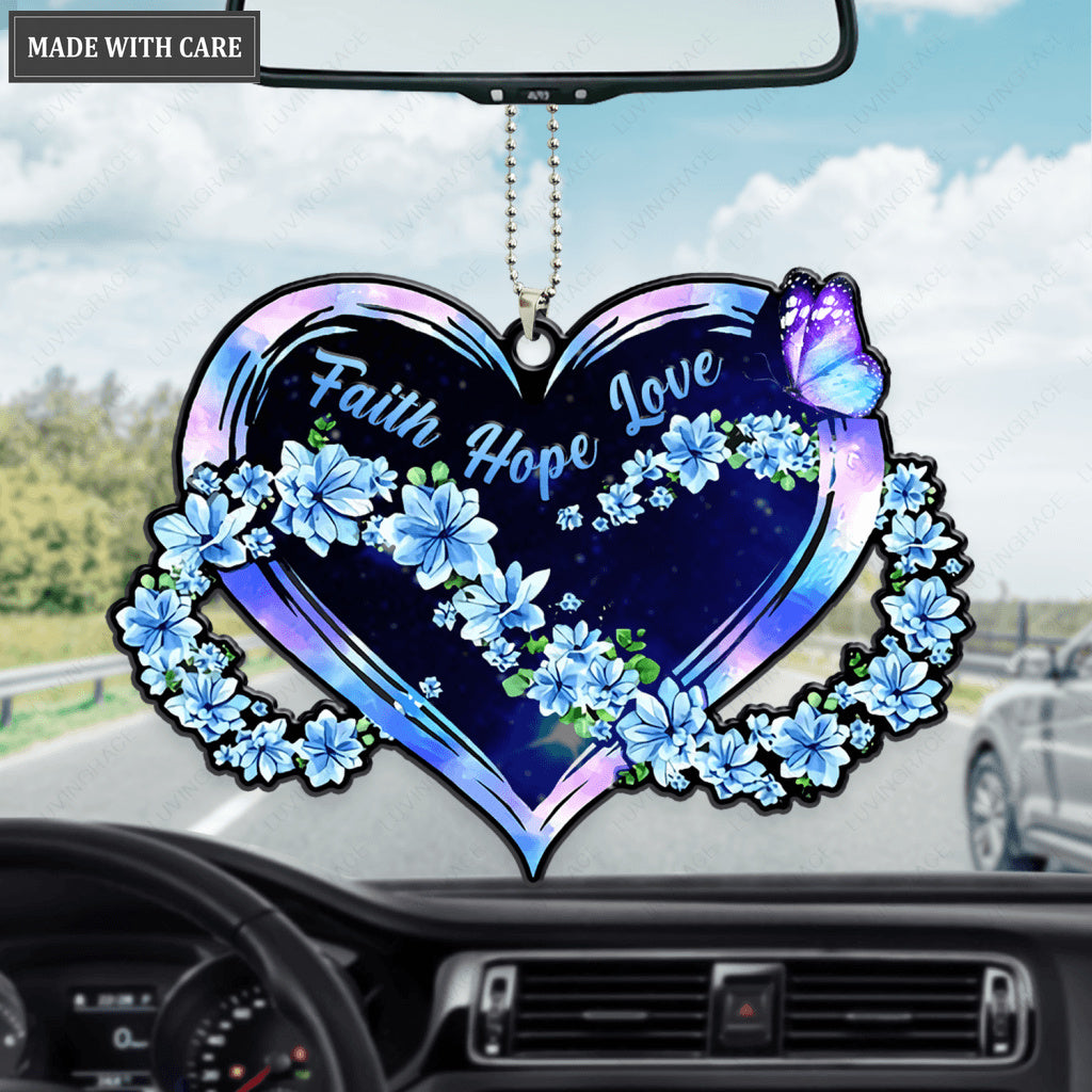 Faith Hope Love Floral Infinity Heart Ornament