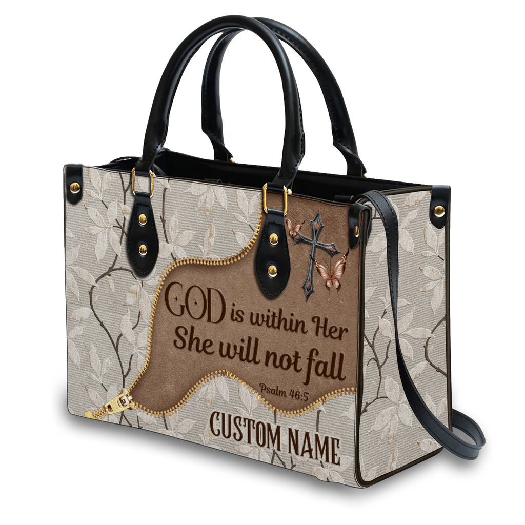 Vintage Floral Zipper Inspirational She Will Not Fall Custom Leather Handbag - Personalized Custom Leather Bag