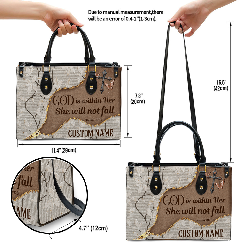 Vintage Floral Zipper Inspirational She Will Not Fall Custom Leather Handbag - Personalized Custom Leather Bag