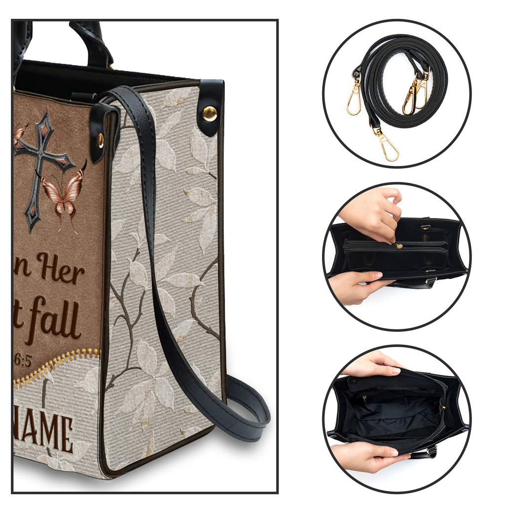 Vintage Floral Zipper Inspirational She Will Not Fall Custom Leather Handbag - Personalized Custom Leather Bag