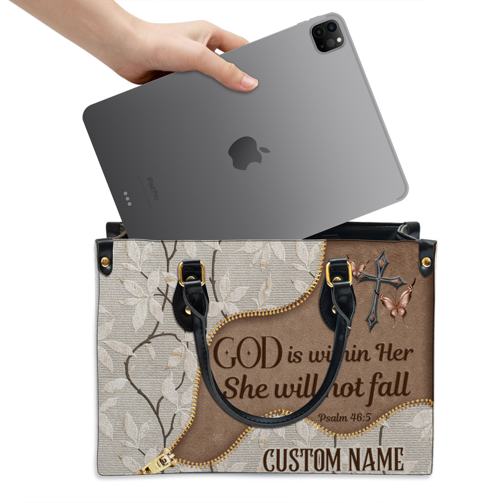 Vintage Floral Zipper Inspirational She Will Not Fall Custom Leather Handbag - Personalized Custom Leather Bag