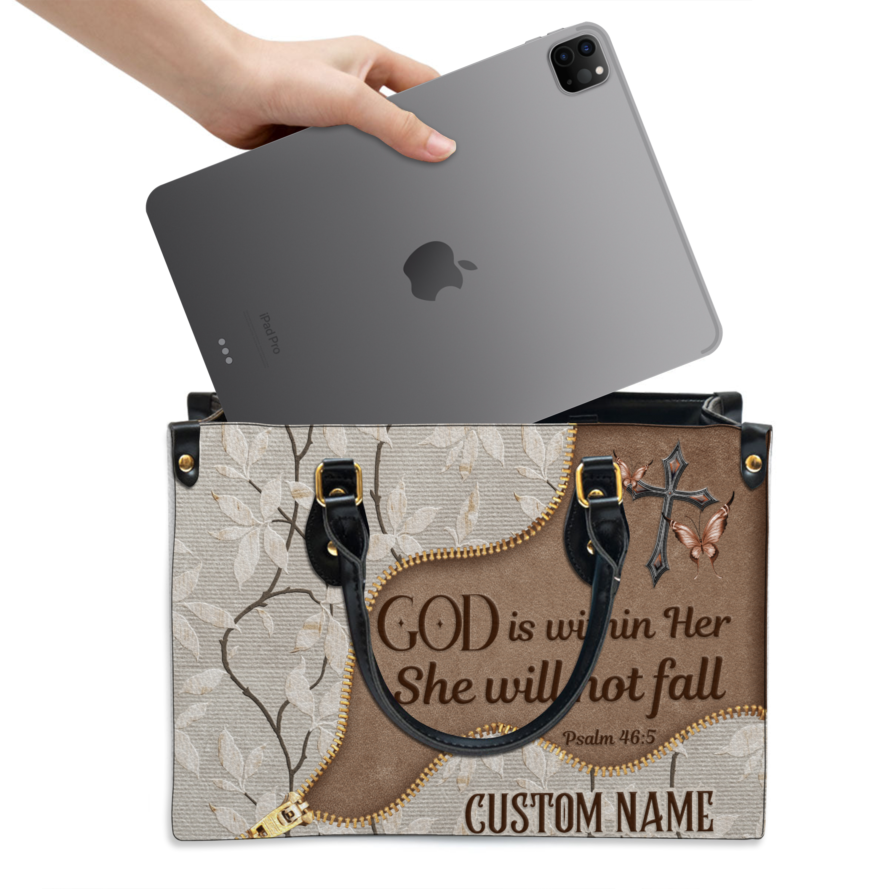 Vintage Floral Zipper Inspirational She Will Not Fall Custom Leather Handbag - Personalized Custom Leather Bag