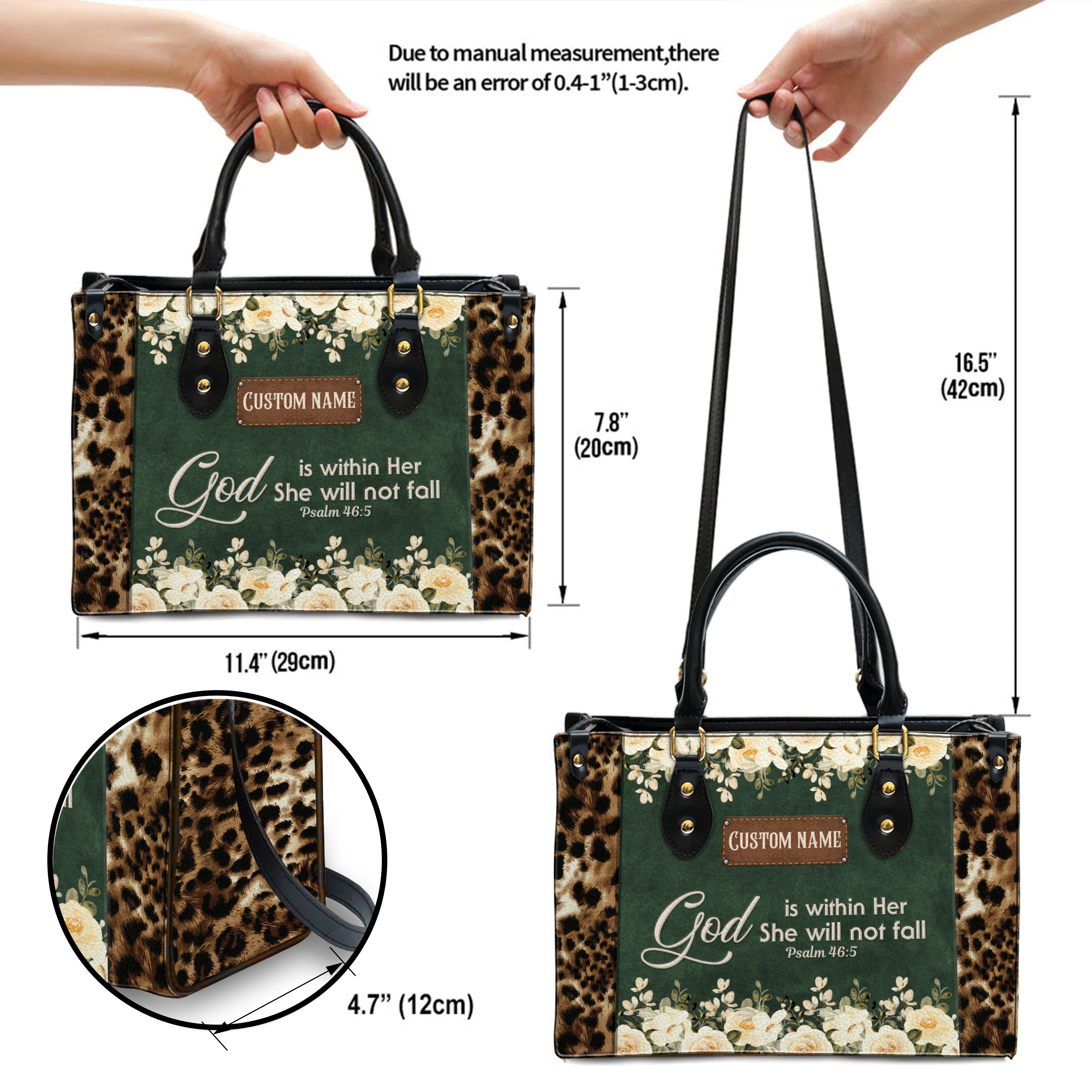 Vintage Leopard Floral Inspirational She Will Not Fall Custom Leather Handbag - Personalized Custom Leather Bag