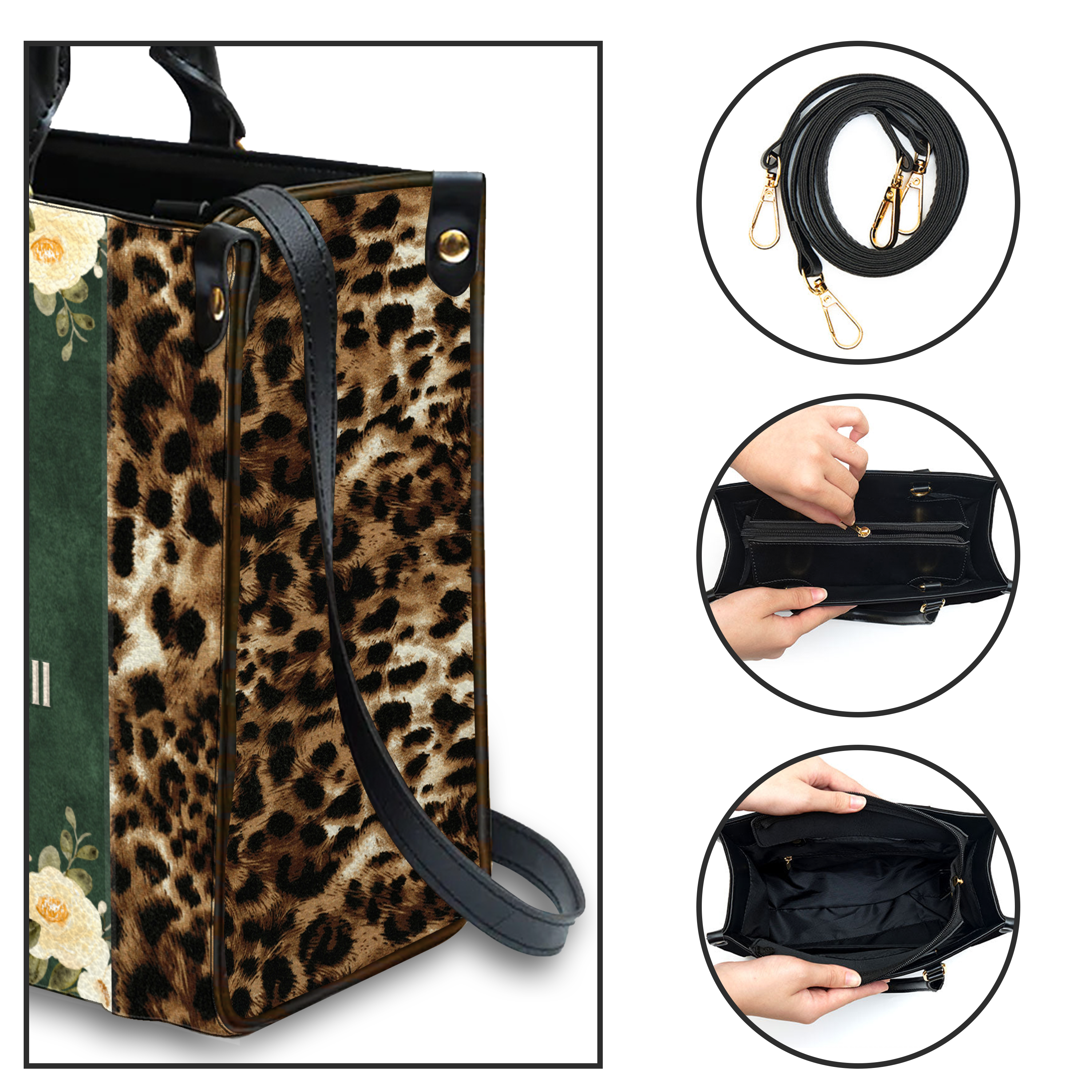 Vintage Leopard Floral Inspirational She Will Not Fall Custom Leather Handbag - Personalized Custom Leather Bag
